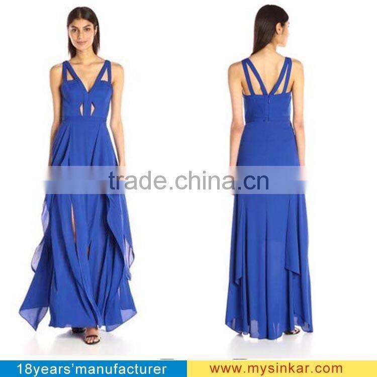 Elegant Sleeveless Design Tulle Vestidos De Fiesta plyester sexy dress ladies long evening party wear gown dress 2016