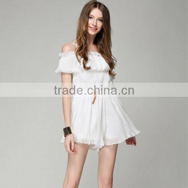New fashion boat neck adult short sleeve white color ladies summer rompers