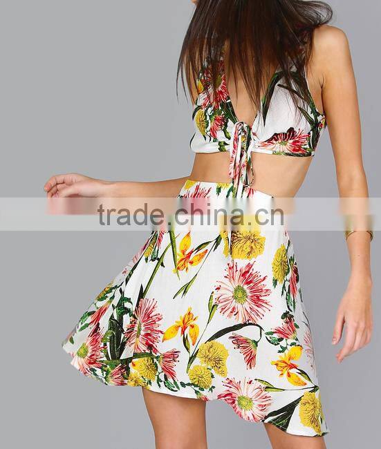Sexy summer beach print crop top and skirt wholesale ladies summer beach clothing