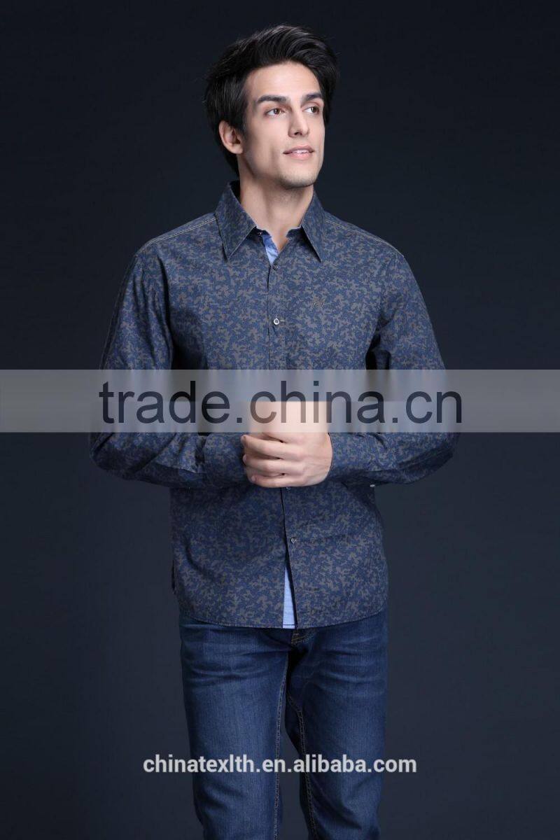 Fashion Long Sleeve Casual Design High Quality 100%Cotton Print Men Shirt