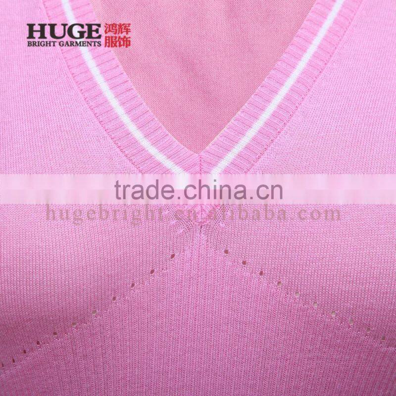 Contrast trim knitted pullover with short sleeves and empire waist