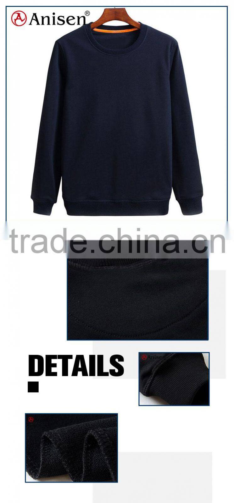 custom oem crew neck pullovers windbreaker long sleeves cvc fleece men sweatshirts