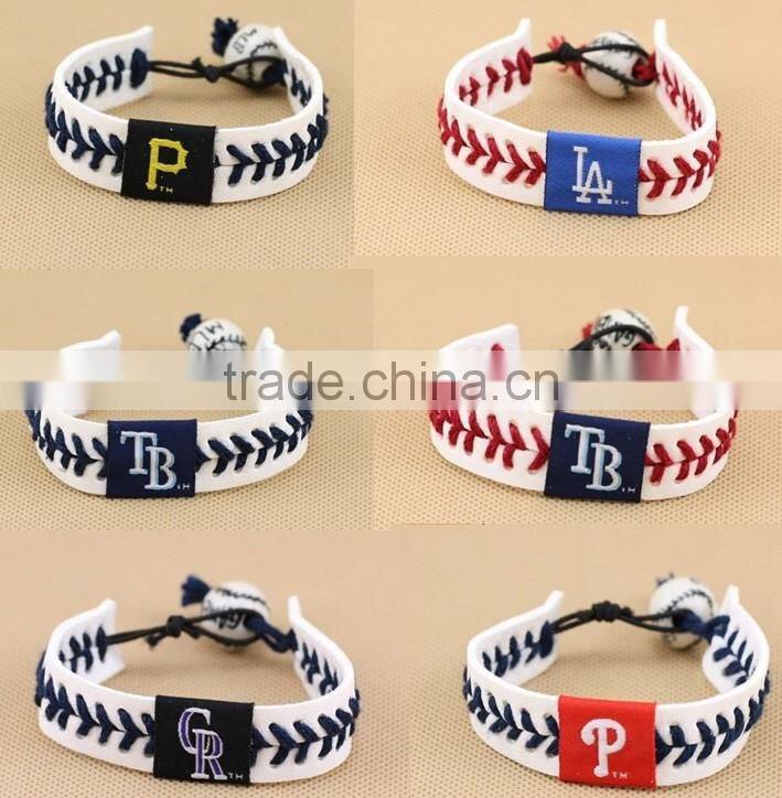 U.S. Major League Baseball leather braided bracelet, baseball sports leather bracelet,custom logo leather bracelet for promotion