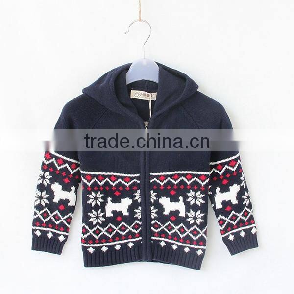 Kids wool sweater hooded xmas knitting cardigan