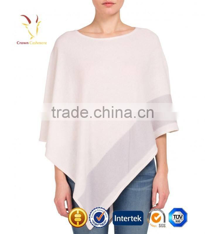 Stripe Hand Knitted Pure Cashmere Poncho Shawl