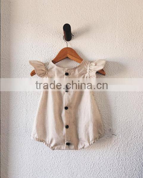 Wholesale Boutique Summer Baby Clothes Flutter Sleeve Stripes Linen Romper