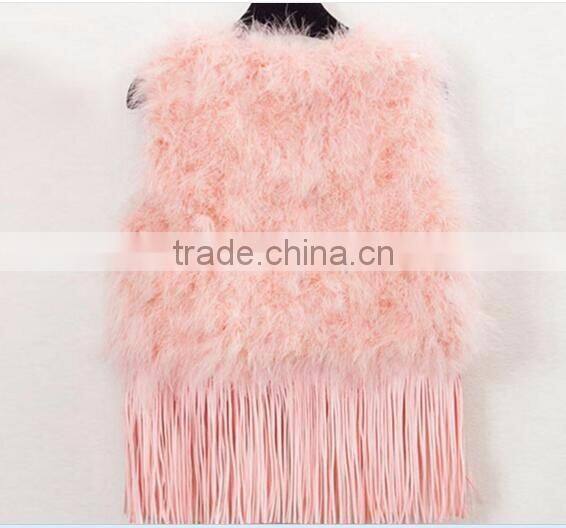 Turkey Wholesale Feather Vest With Rabbit Fur Tassels