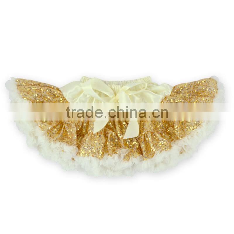 Tulle Sequin Puffy TuTu Skirt Baby Girl Gilttery Golden Sequin Dance Wear Girls Fashion Dress With Ribbon Bow DR6011507