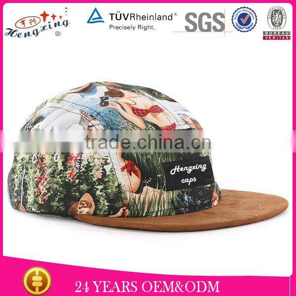 Fashion 100% Cottom Custom Design Your Own Flat Brim 5 Panel Camp Cap Wool