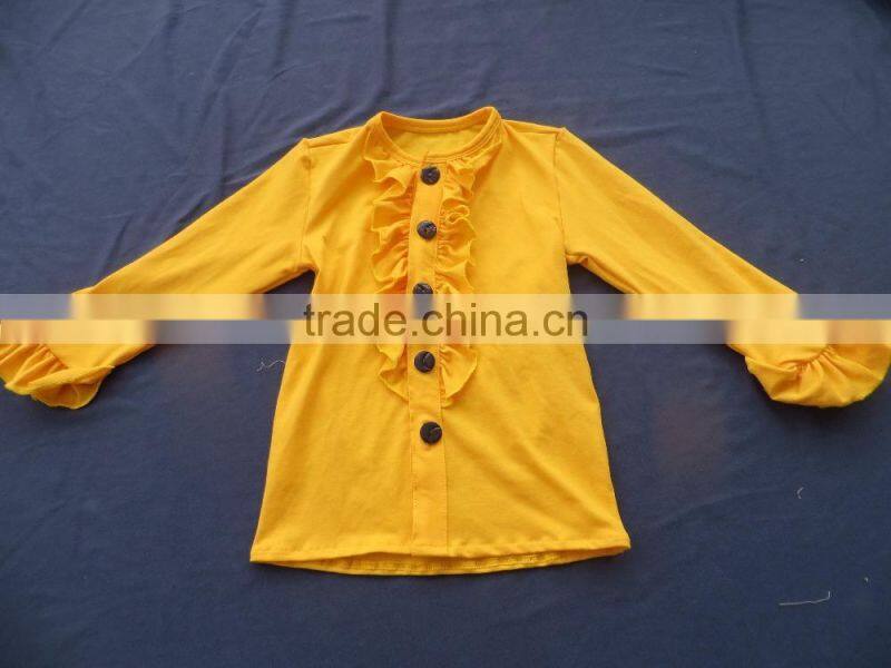 Newest School Girls Design Lace Sleeve Top .5 Layers Ruffle Navy Pants & Coat With Button 3 Pcs Clothing Sets QL-74