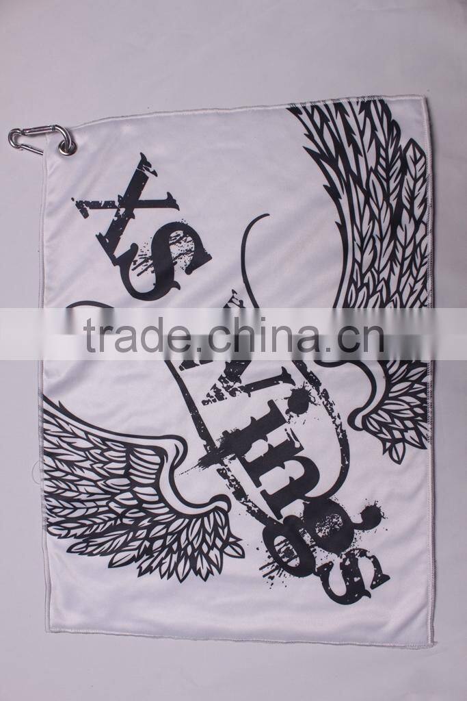 Wholesale quality sublimated wiping sweat golf towel custom hook cleaning towel