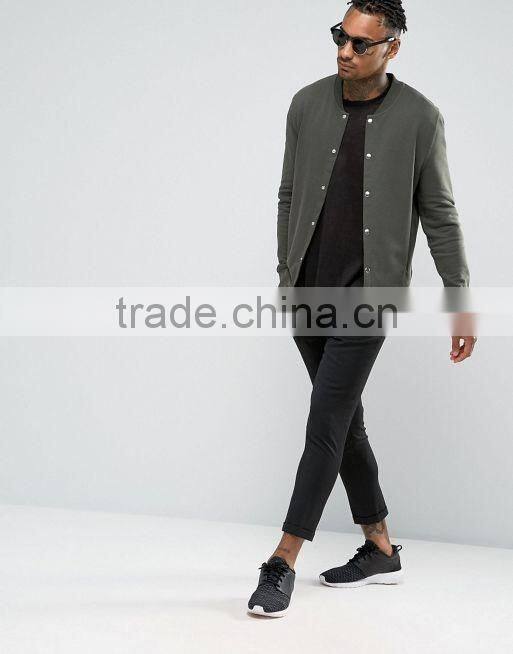 Men's Jersey Bomber Jacket With Snaps In Khaki
