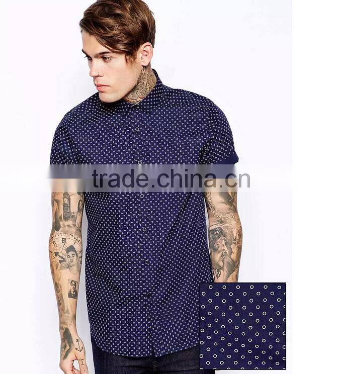 navy donut dotted printed short sleeve cotton shirt