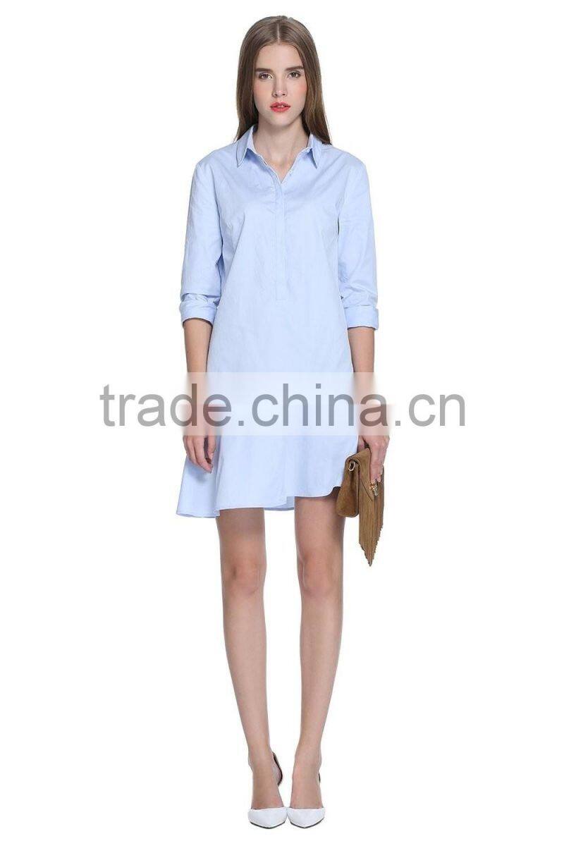womens 100% cotton long sleeve half placket falbala casual dress