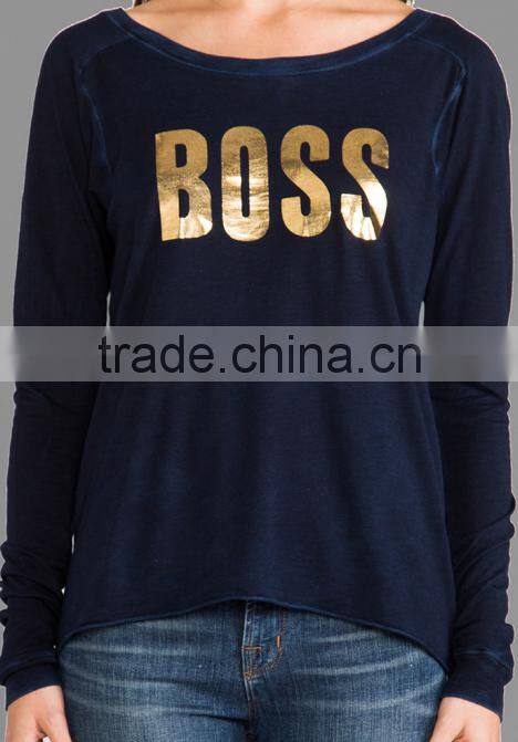 women long tight gold foil printing t-shirts