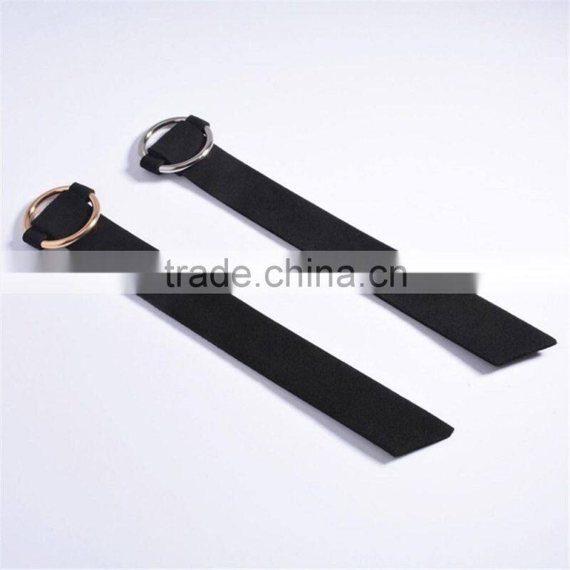 Wide Black Punk Leather Bangle Bracelet with Adjustable Gold/Silver Loop Circle for Lady