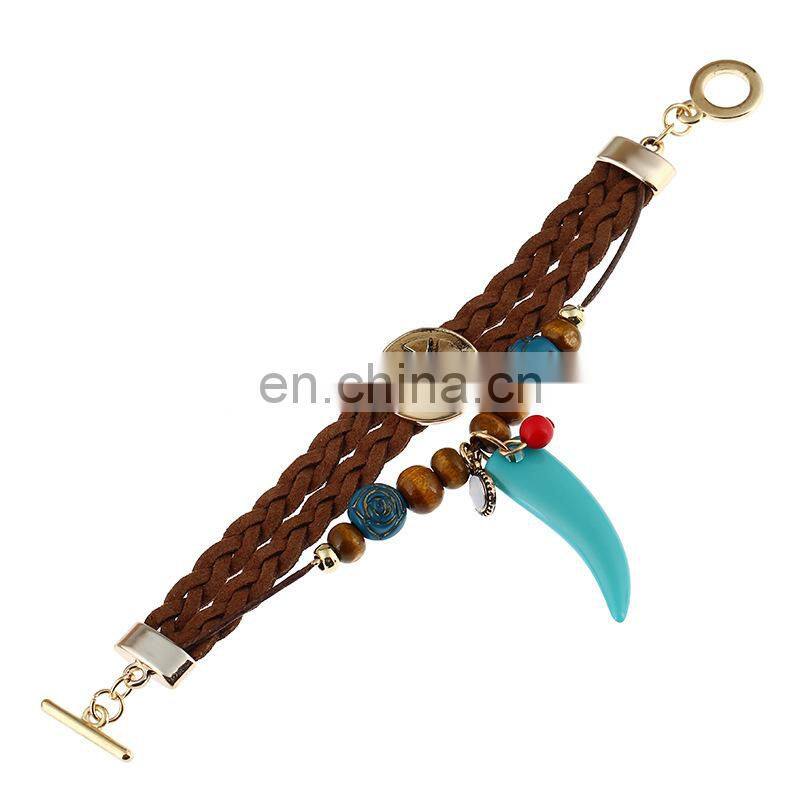 Fasion Caribbean Bead Horn Ethnic Hand-weaved Leather Charm Bracelet