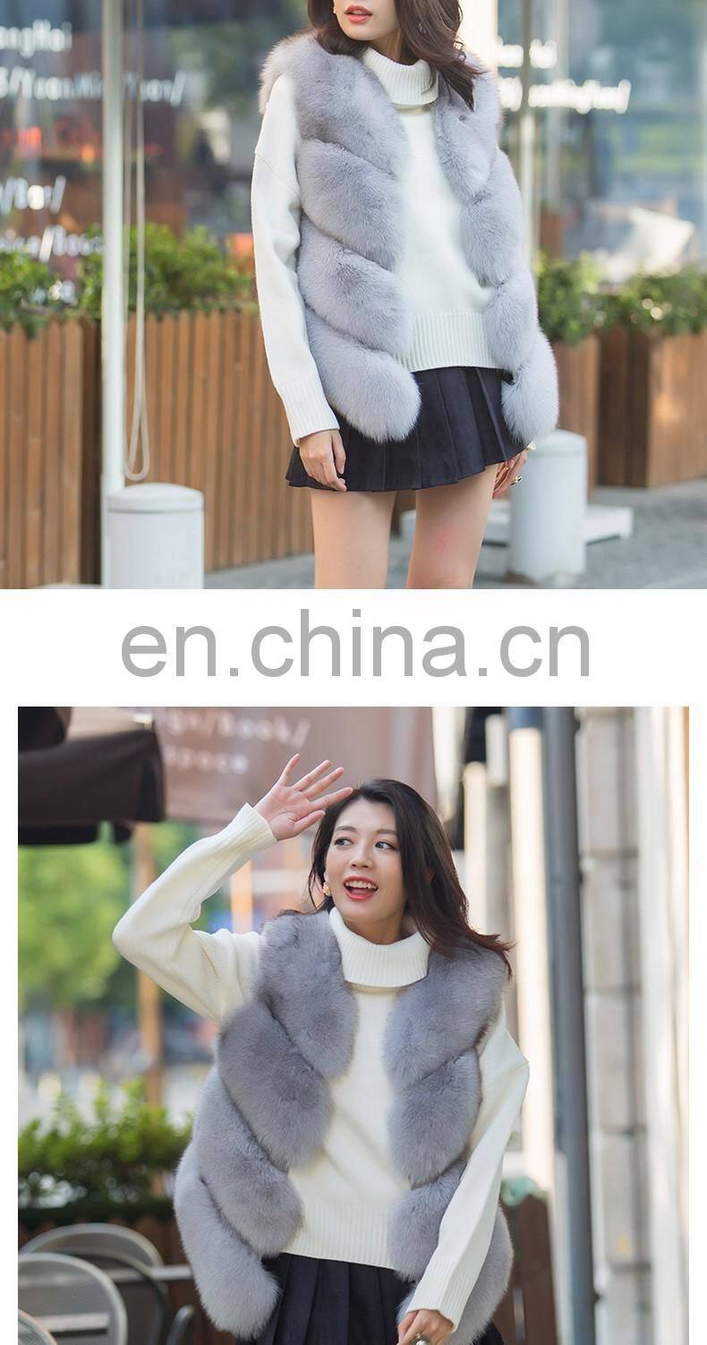 2016 Hot Selling Real Fox Fur Vest Women Natural Fur Vest Cute Spell Fox Fur Vest