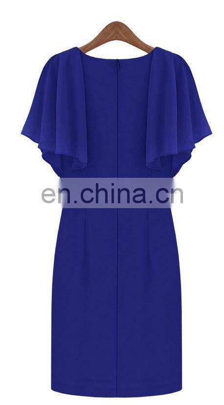 Fashion diamond round neck fitting short sleeves lady casual dress