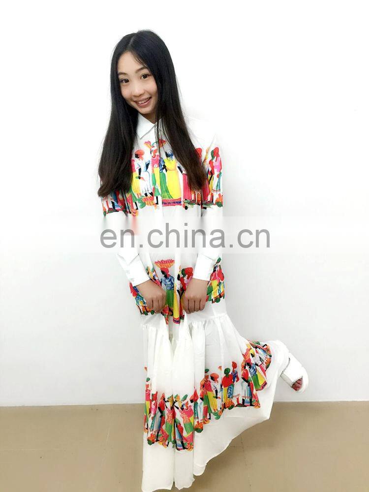 White printing long sexy casual colorful beach dress