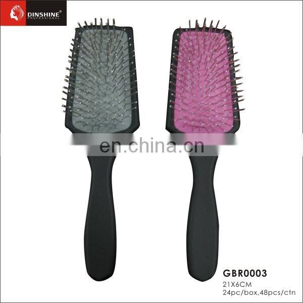 Blue color paddle brush, plastic round cushion hair brush