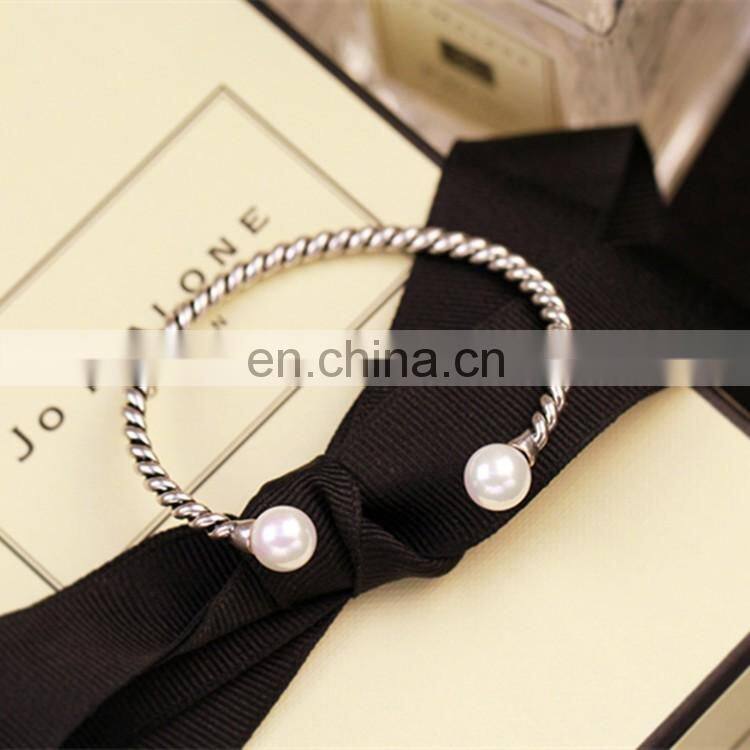 2017 Trending Products Antique Silver Pearl Braided Cuff Bracelet Bangle For Women