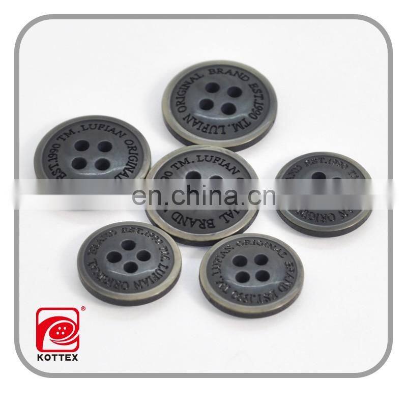 2017 Year 4 Holes Men's Suit Coat Imitation Horn Resin Engraved Laser Logo Button Has Burn Effect