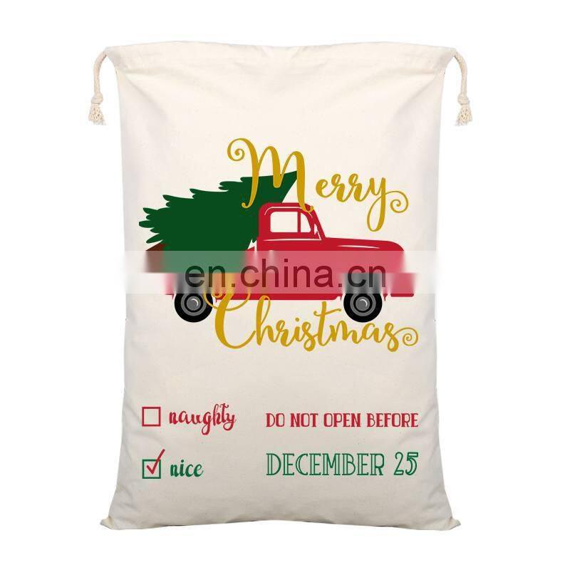 Christmas Santa Sacks 1pc Drawstring Canvas Santa Sack Xmas Canvas Bag Hot Sale Big Santa Claus Gift Bag Drop Shipping