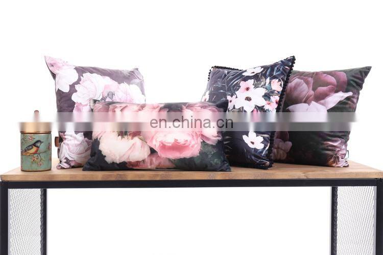 Home Decor Square 18x18 Inches Pillow Case Black and purple Flowers Vintage Style Watercolor Decorative Pillowcase
