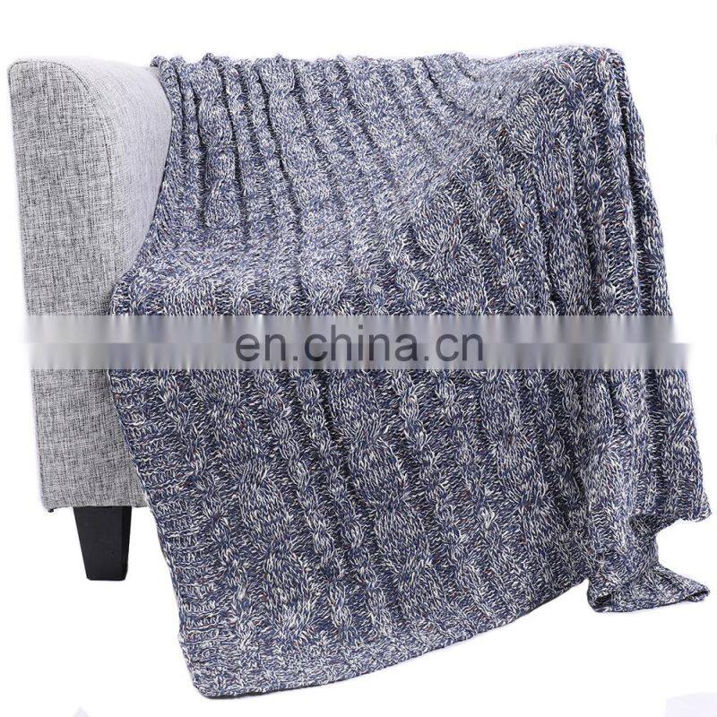 Factory Price Solid Color Navy Cable Knitted 100%Acrylic Blanket