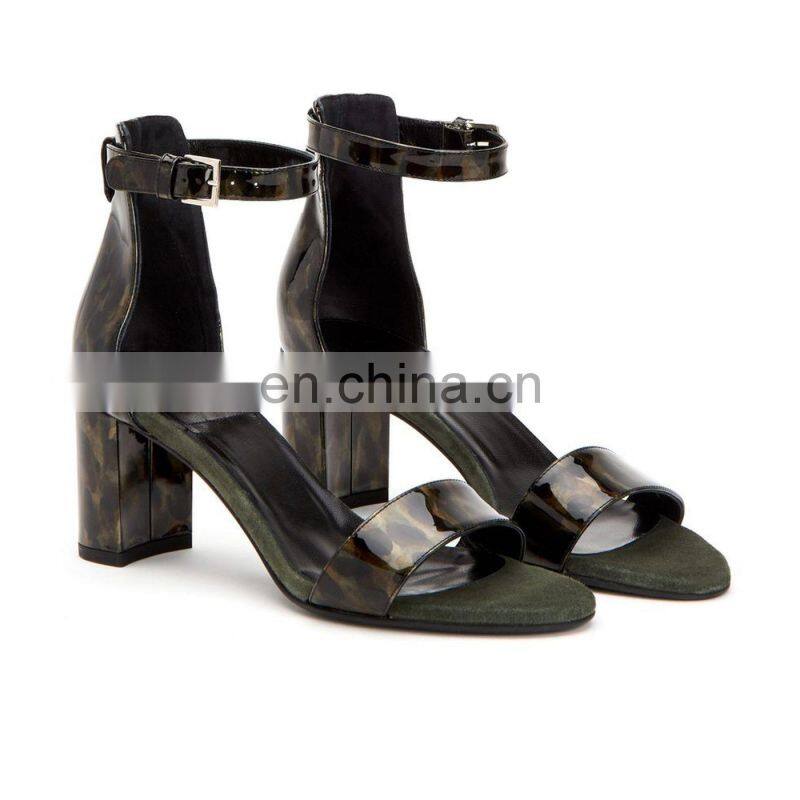 ladies fancy design high heel patent leather sandals shoes women covered heel shoe