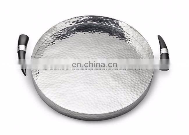 silver handle wooden tray