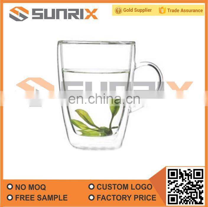 Double Walled Heatproof Clear Big Glass Tea Cup With Handle