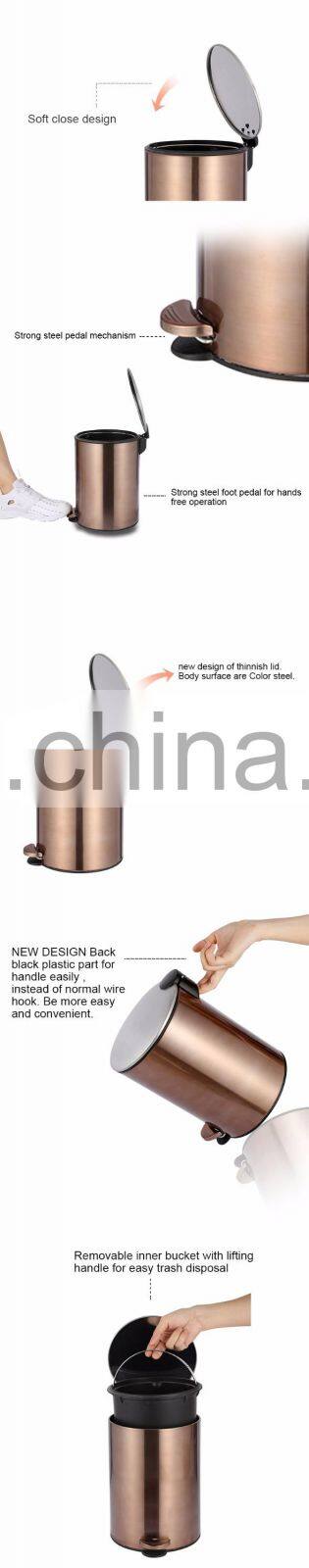 New design stainless steel round rubbish step dustbin with soft closed lid sanitary bin