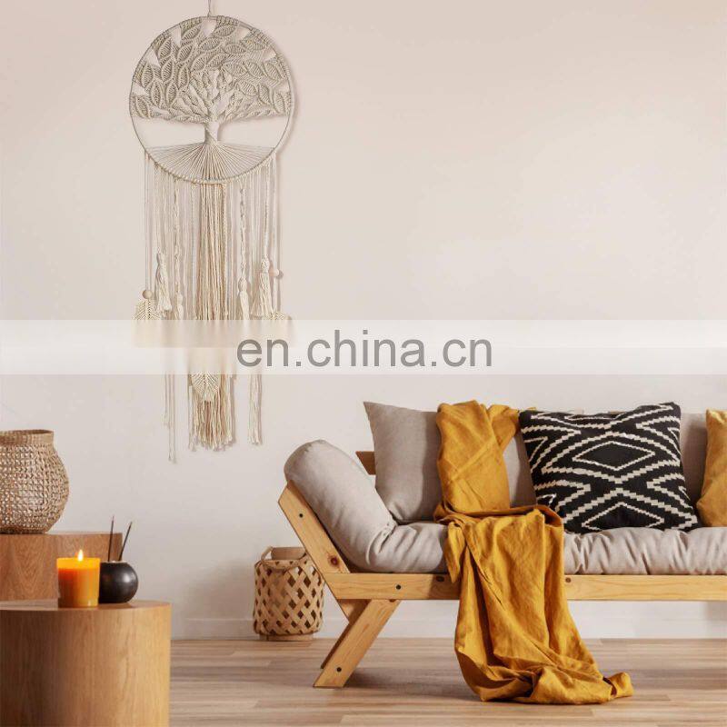 Macrame Wall Hanging Dreamcatcher with Feather Leaf Woven Boho Home Decor Nursery Hippie Tree of Life Large Dream Catcher
