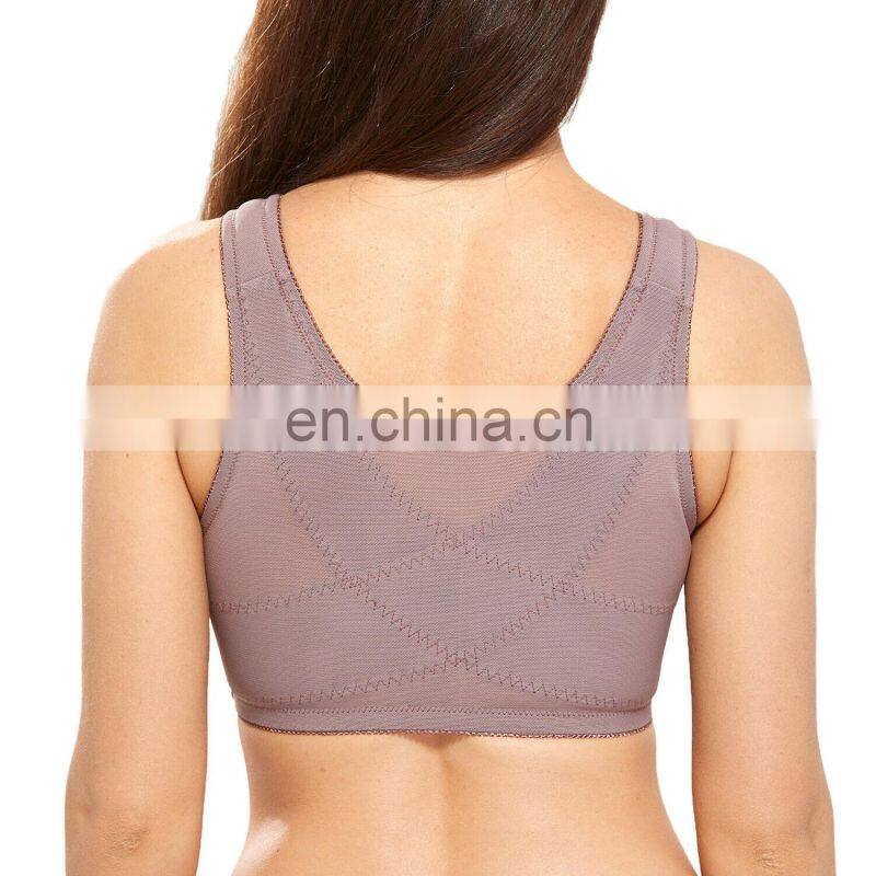 High impact Women's Front Closure Wireless Back Support Full Coverage Bra Sports bra
