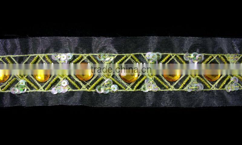 New design polyester lace trim with studs
