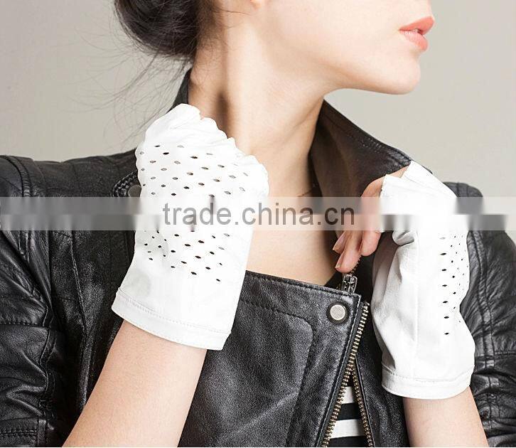 Ladies Urban fashion fingerless leather gloves with holes on the back