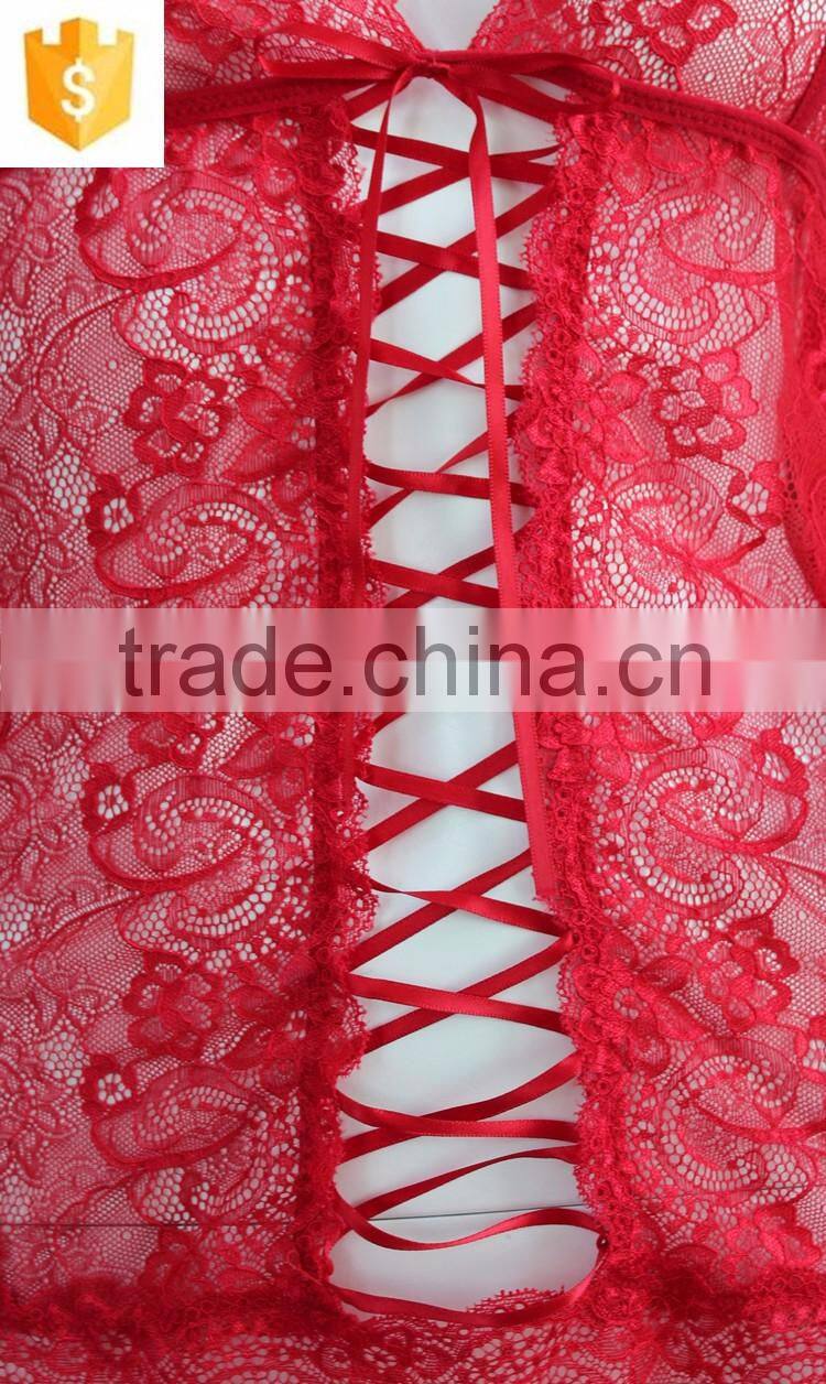 Red sexy lace mature lingerie, transparent sexy women lingerie nighty