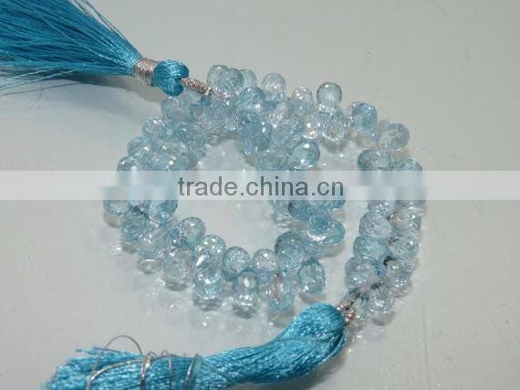 100% Natural Blue Topaz faceted Drops Briolette 9.5X5.5MM Approx 8''Inch AAA++ On WholeSale Price.