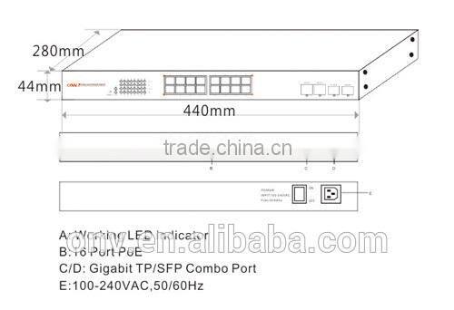16 port gigabit poe switch managed switch POE Switch for IP Camera with 2 Gigabit TP/SFP Combo Ports (260Watts/440Watts) ONV