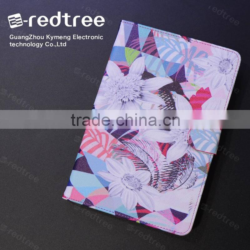 flower printing with good quality pu leather standing cover case for tablet