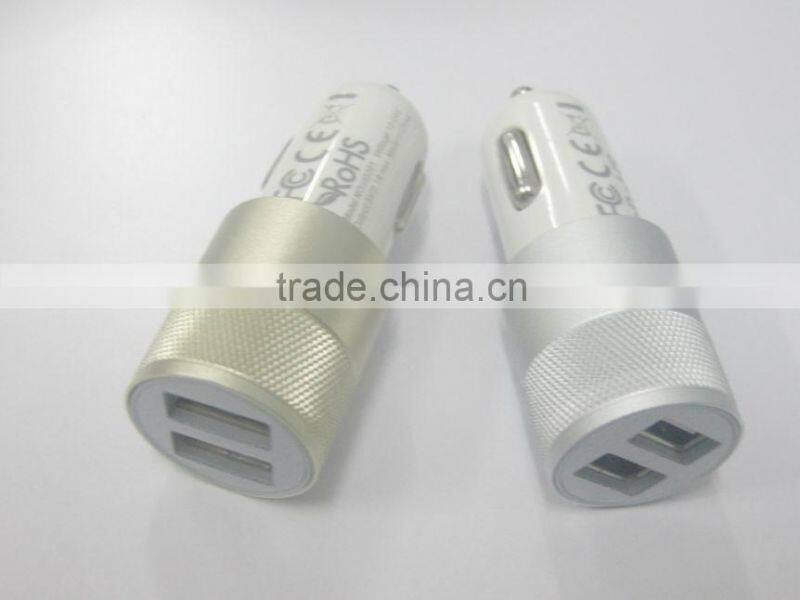 2015 Newest High quality3.1A Aluminium Alloy Car Charger for cellphone/ipad/ipod/mp5/digital