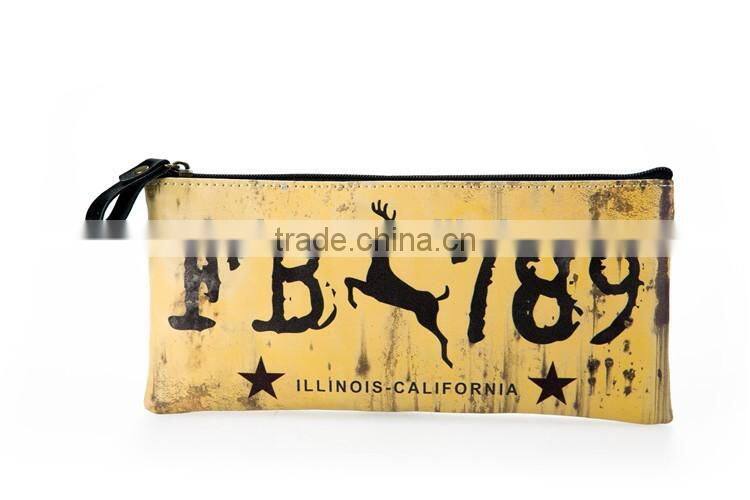 Vintage and retro printing PU pencil case pen pouch