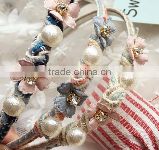 lovely flower and pearls adult headband hair bands for women