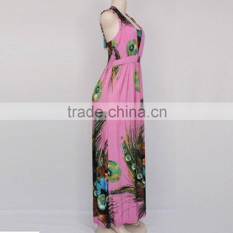 Ladies Pink Fallen Maxi Dresses Long Dresses Boho Summer Beach Dress
