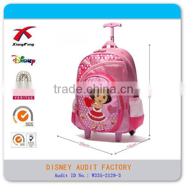 Nylon cartoon new style girl kids school trolley bag
