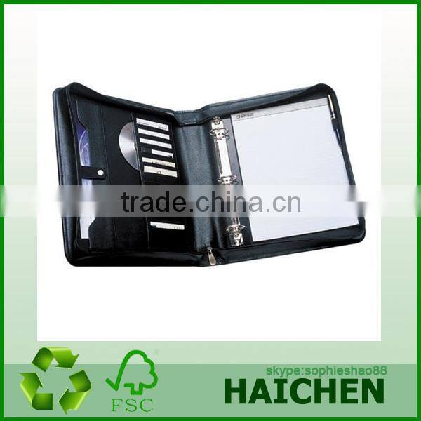 Black Leather Zippered 3 Ring Binder / Folder / Portfolio