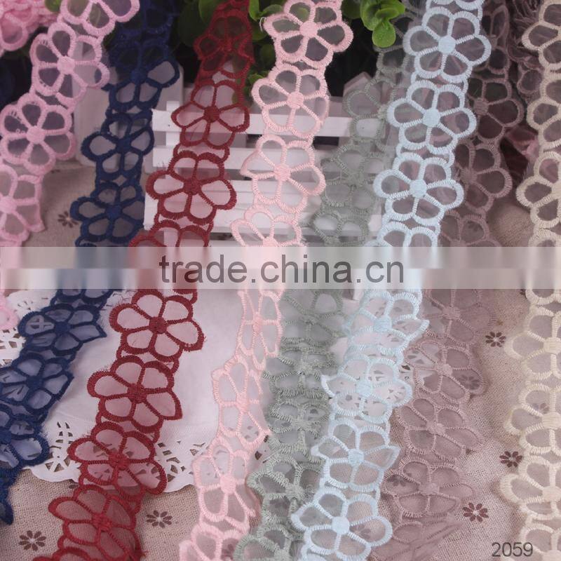 flowers mesh embroidered lace trimming in stock