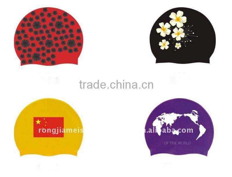 Hot sales! printing silicone swim cap ,funny silicone swimming cap